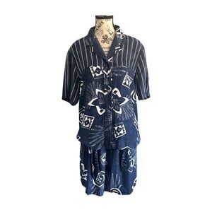 Vintage 1992 Matching Set by Conrad C. – Indigo Shirt + Shorts | Canada | Rayon